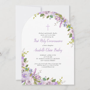 Lilac Blommigt First Communion-inbjudan Inbjudningar