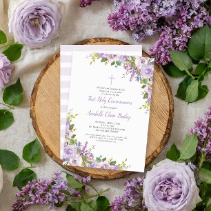 Lilac Blommigt First Communion-inbjudan Inbjudningar