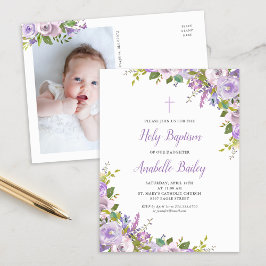 Lilac Blommigt Flicka Baptism - vykort för Baptism