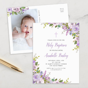 Lilac Blommigt Flicka Baptism - vykort för Baptism