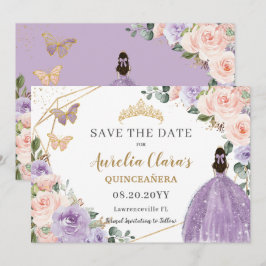 Lilac  Blommigt Guld Quinceanera Sweet sixteen Spara Datumet