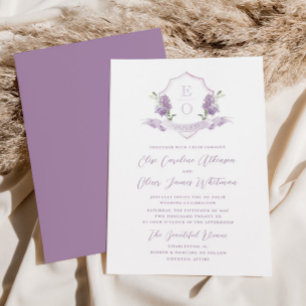 Lilac Blommigt Monogram Vapensköld Bröllop Inbjudningar
