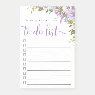 Lilac-Blommigt Monogrammad Led To Do List Post-it Block