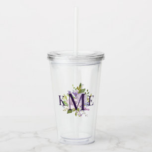 Lilac Blommigt Monogrammed Take Away Mugg