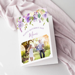 Lilac Blommigt Mors dag-fotokort för Mamma Kort