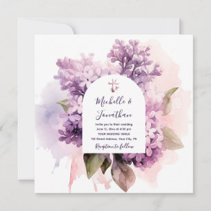 Lilac Blommigt Photo Bible Verse Christian Bröllop Inbjudningar