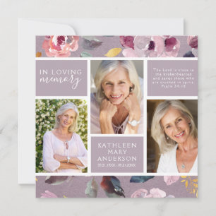 Lilac Blommigt Photo Collage Funeral Sympathy Tack Kort