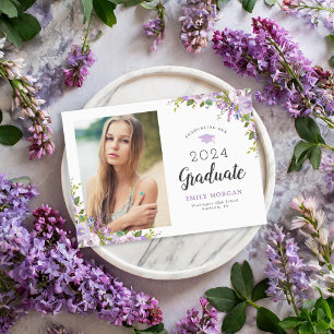 Lilac Blommigt Studenten Photo Announcement Magnet