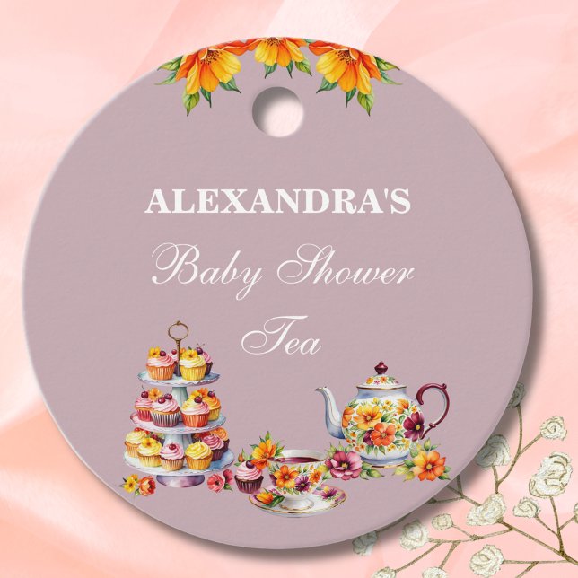 Lilac Blommigt Tea Baby Shower Tack Gåvor Etiketter (Skapare uppladdad)