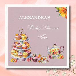 Lilac Blommigt Tea Party Baby Shower Pappersservett
