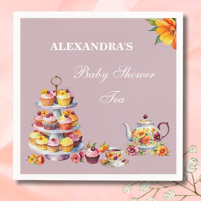 Lilac Blommigt Tea Party Baby Shower Pappersservett (Skapare uppladdad)