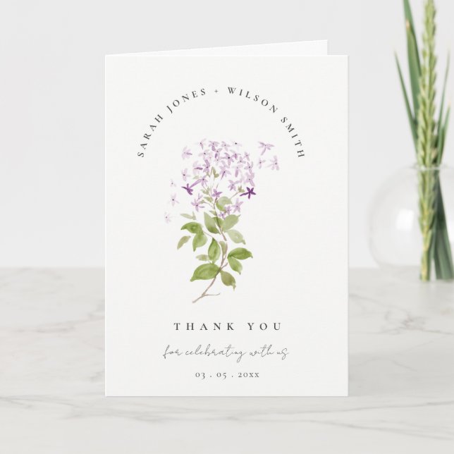 Lilac Blommigt utandningskottage Garden Wedding Tack Kort (Framsida)