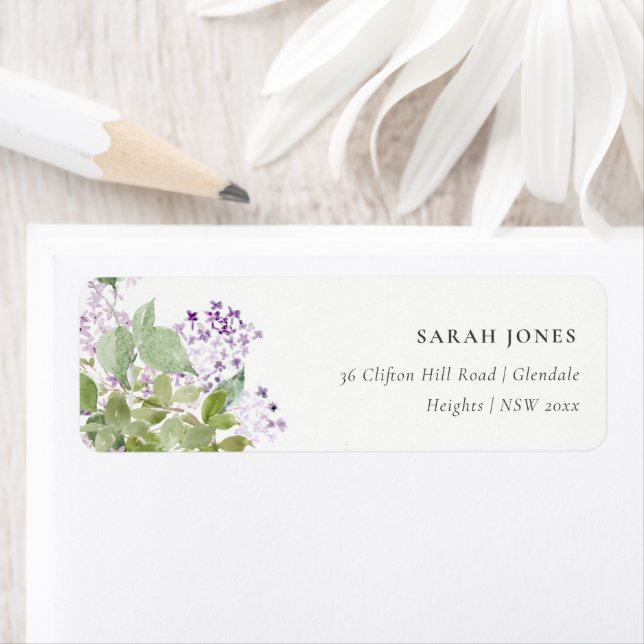 Lilac Blommigt utandningslag Garden Adress Returadress Etikett (Insitu)
