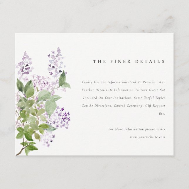 Lilac Blommigt utandningslag Garden Wedding Detail Tilläggskort (Framsida)