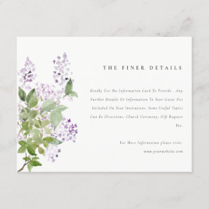 Lilac Blommigt utandningslag Garden Wedding Detail Tilläggskort