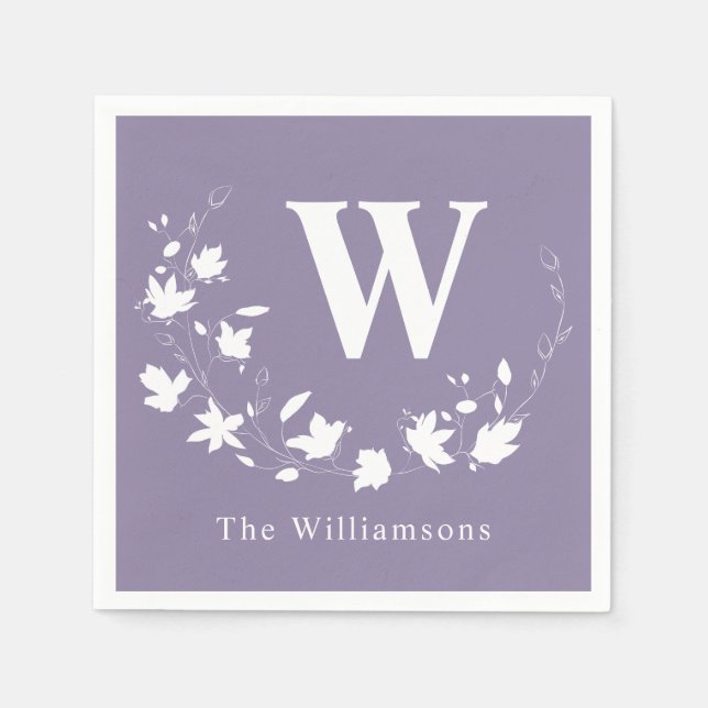 Lilac Blommigt Wandeline Art Monogrammed Classic Pappersservett (Framsidan)