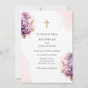 Lilac Blommigt Watercolor Christian Kor Bröllop Inbjudningar