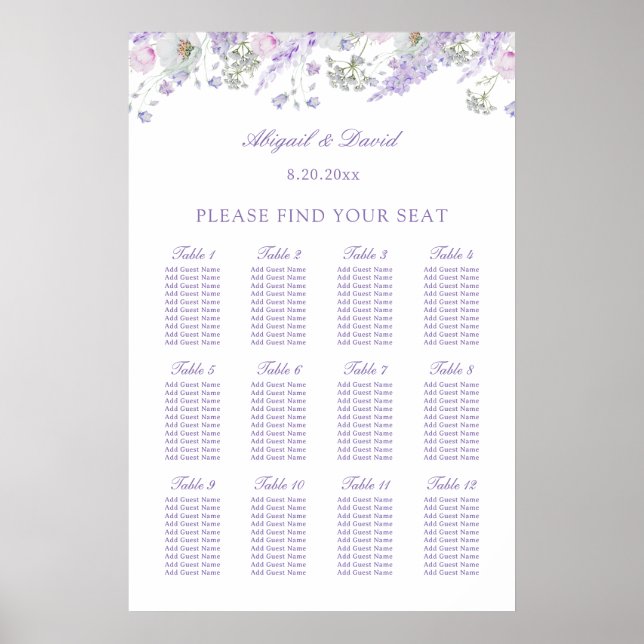 Lilac Blommor Bröllop Placeringsplan Poster (Framsidan)
