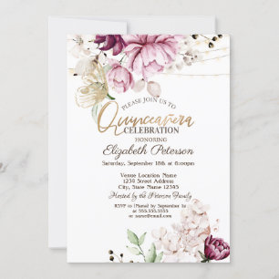 Lilac Blommor Glitter Fjärilar Quinceañera Inbjudningar