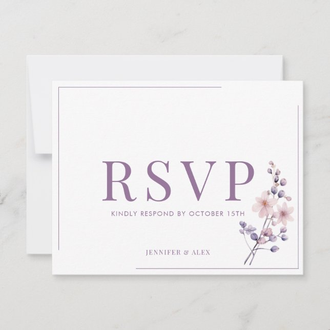 Lilac Blommor Modern Elegant RSVP OSA Kort (Framsida)