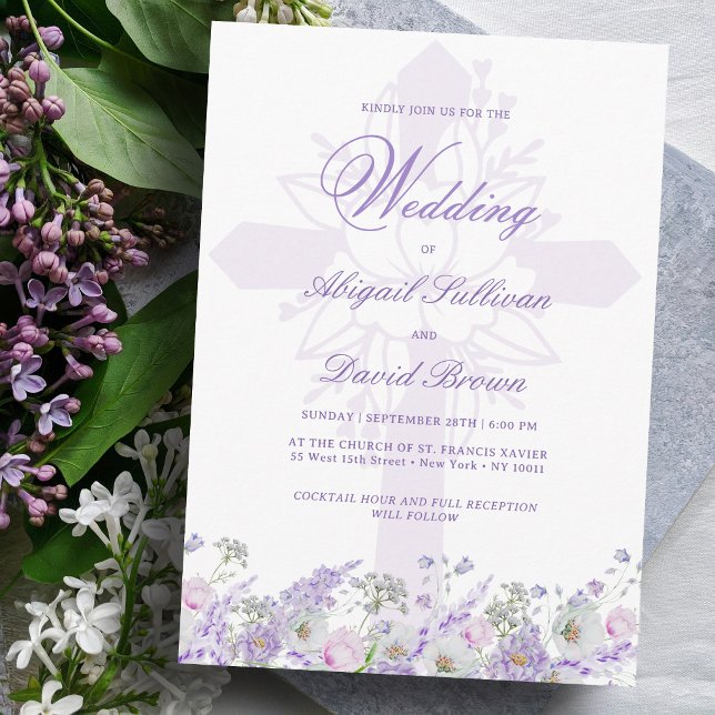 Lilac Blommor Religiös Bröllop Inbjudningar (Skapare uppladdad)