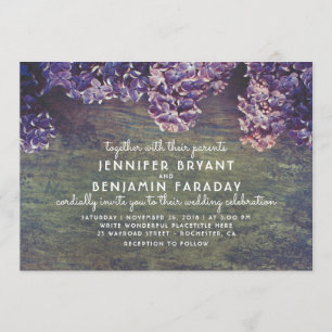 Lilac Blooming Grenar Rustic Wood Bröllop Inbjudningar