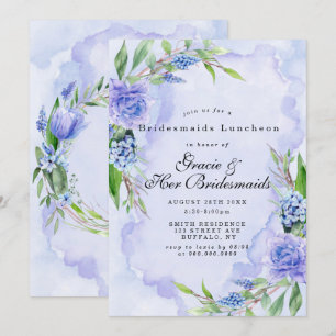 Lilac Blue Blommigt Bridesmaids Luncheon Inbjudnin