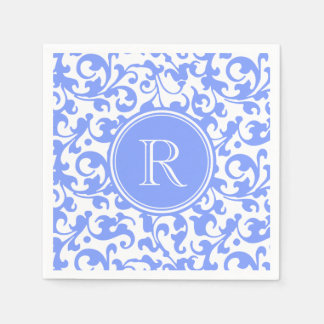 Lilac Blue Elegant Damask Swirls Monogrammed Pappersservett
