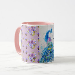 Lilac Blue Peacock mauve Watercolor Painting Mugg
