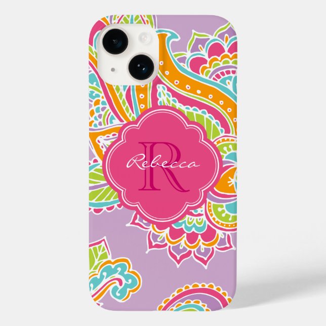 Lilac Bohemian Paisley Anpassningsbar Monogram (Baksida)