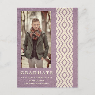 Lilac Boho Tribal Struktur Photo Studenten Meddelande Vykort
