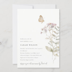 Lilac Boho Wildblomfern Botanical Baby Shower Inbjudningar