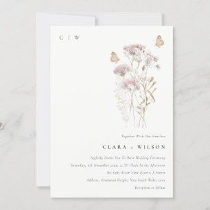 Lilac Boho Wildblomfern Botanical Bröllop Inbjudningar