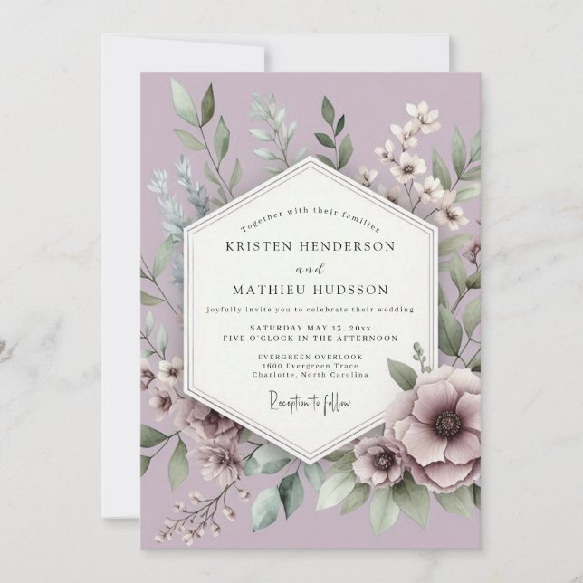 Lilac Botanical Meadow Wedding Inbjudningar (Framsida)
