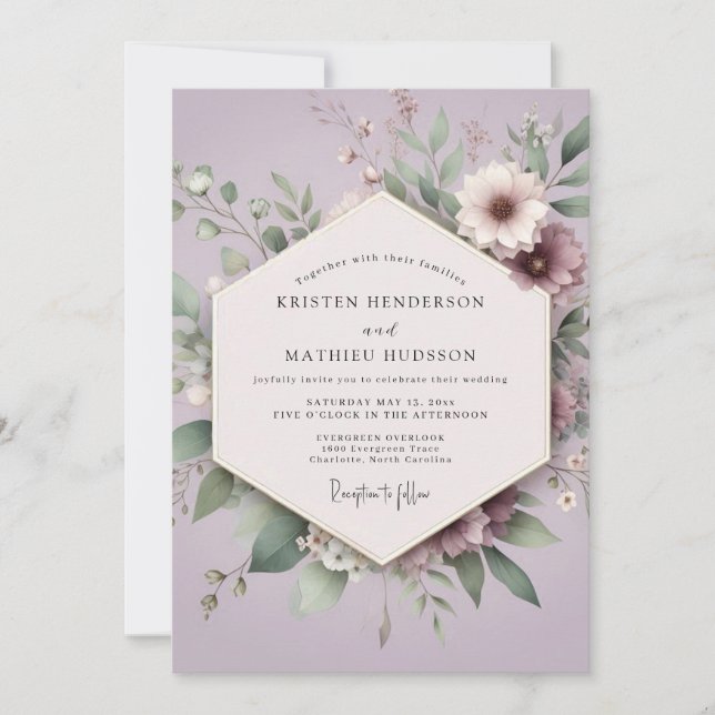 Lilac Botanical Romance Wedding Inbjudningar (Framsida)