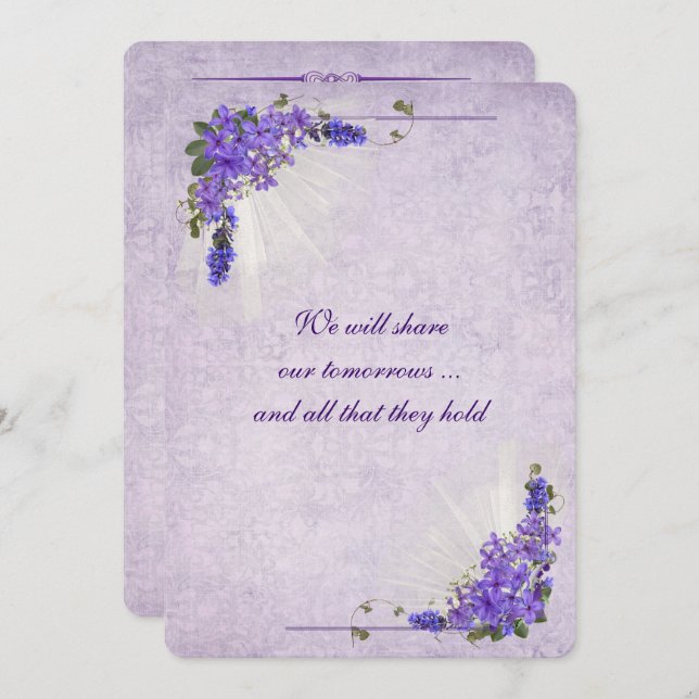 Lilac Bouquet Bröllop Inbjudningar (Fram/baksida)