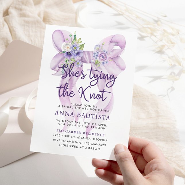 Lilac Bow Hon Gifter sig Möhippa Inbjudningar (Skapare uppladdad)