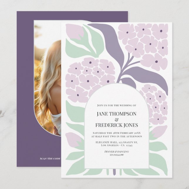 Lilac Breeze Floral Modern Spring Wedding Inbjudningar (Fram/baksida)