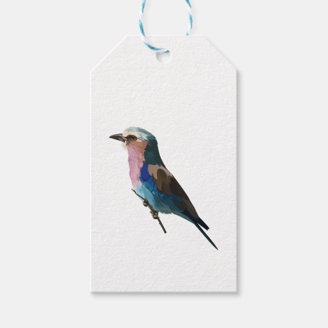Lilac brinner Roller-fågel. Utforma inslag. Presentetikett (Framsidan)