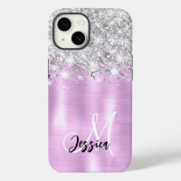 Lilac Brushed Metall Silver Glitter Monogram