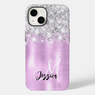 Lilac Brushed Metall Silver Glitter Monogram