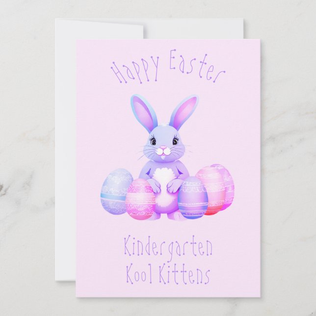 Lilac Bunny och Pastel Påskägg Kindergarten Julkort (Framsida)