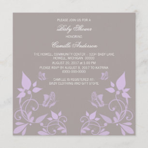 Lilac Butterfly Blommigt Baby Shower Inbjudan