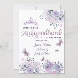 Lilac Butterfly blommigt trädgård tiara Quinceañer Inbjudningar