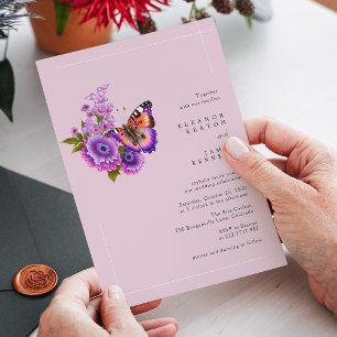 Lilac Butterfly Dream Modern Bröllop Typografi Inbjudningar