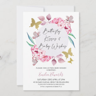 Lilac Butterfly Kisses Baby Önskemål Baby Shower Inbjudningar