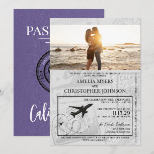 Lilac California Passport Bröllop Inbjudningar