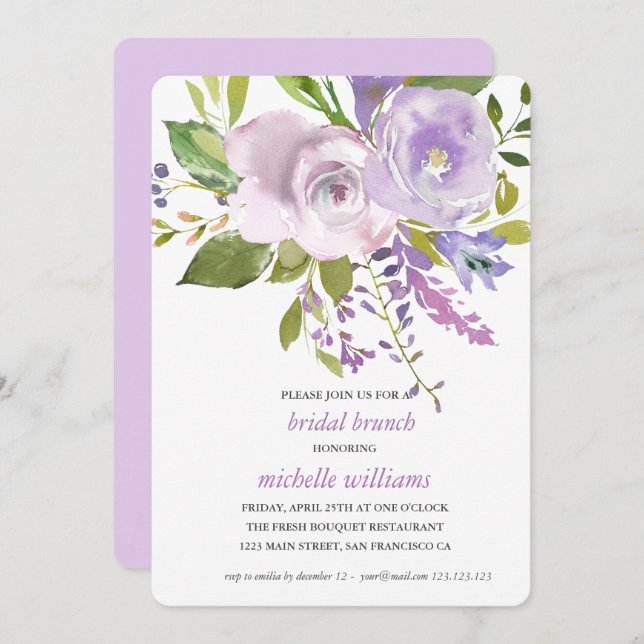 Lilac | Chic Lavender Blommigt Bröllop Möhippa Bru Inbjudningar (Fram/baksida)