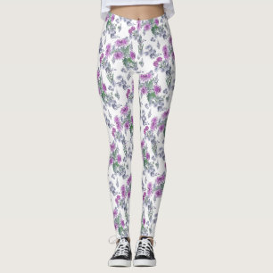 Lilac chrysanthemums, vattenfärgsbalkar leggings