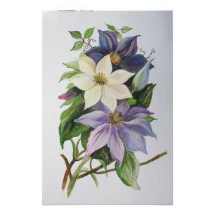 Lilac Clematis Vine Acrylic Painting Fototryck